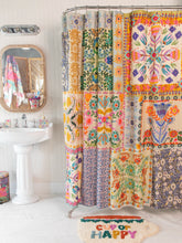 Boho Shower Curtain - Light Blue Grey Folk Flower