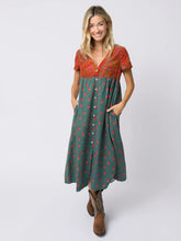 Avery Corduroy Midi Dress - Prairie Ditsy Teal