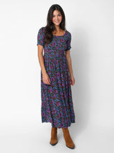 Daisy Tiered Maxi Dress - Woodcut Floral Blue