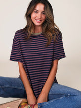 Take It In Striped Cotton Tee - Wild Plum