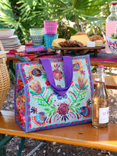 Insulated Cooler Tote - Dusty Blue Folk Flower