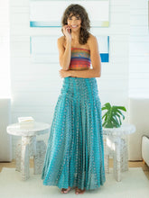 Laurel Convertible Maxi Skirt - Turquoise Cream Stripes Cotton