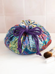 Drawstring Velvet Cosmetic Pouch - Blue Patchwork