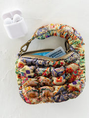 Puffy Mini Clip-On Pouch - Mandala Folk Patchwork Velvet