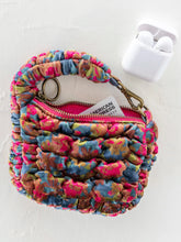 Puffy Mini Clip-On Pouch - Teal Pink Floral Velvet