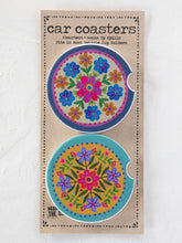 Car Coasters, Set of 2 - Mustard Folk Flower