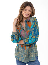 Barcelona Cotton Button Down - Teal Botanica