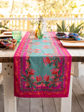 Double-Sided Bohemian Bungalow Table Runner - Teal Borders