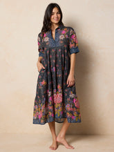Rebecca Cotton Midi Dress - English Garden Charcoal