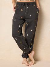 Fave Little Things Embroidered Jogger Pants - Charcoal Dogs