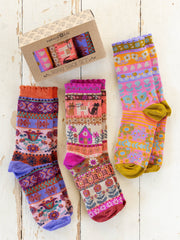 Boxed Boho Sock Set, Set of 3 - Cat