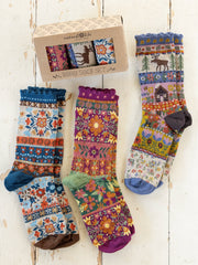 Boxed Boho Sock Set, Set of 3 - Maroon Moose