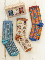 Boxed Boho Sock Set, Set of 3 - Garden Patch Blush