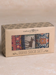 Boxed Boho Sock Set, Set of 3 - Maroon Moose