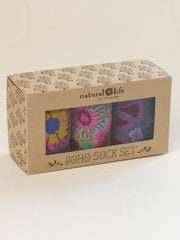 Boxed Boho Sock Set, Set of 3 - Retro Pink Floral