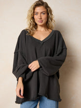 Kick Back Cotton V-Neck Pullover Sweatshirt - Charcoal