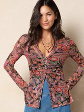 Carina Mesh Top - Black Sketched Paisley