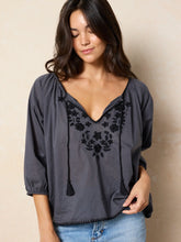 Christy Embroidered Cotton Blouse - Charcoal