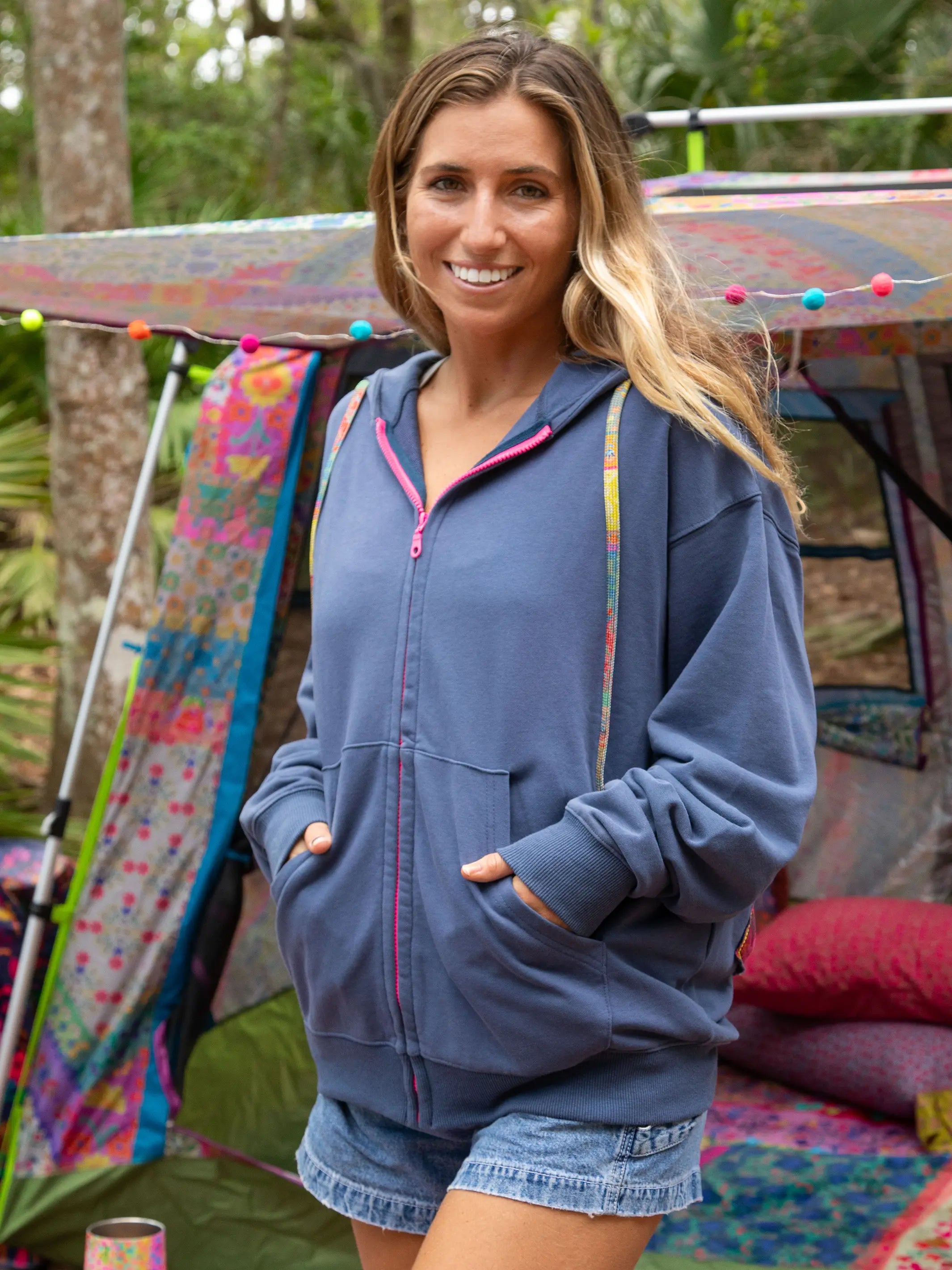 Applique Zip-Up Hoodie - Navy Rainbow
