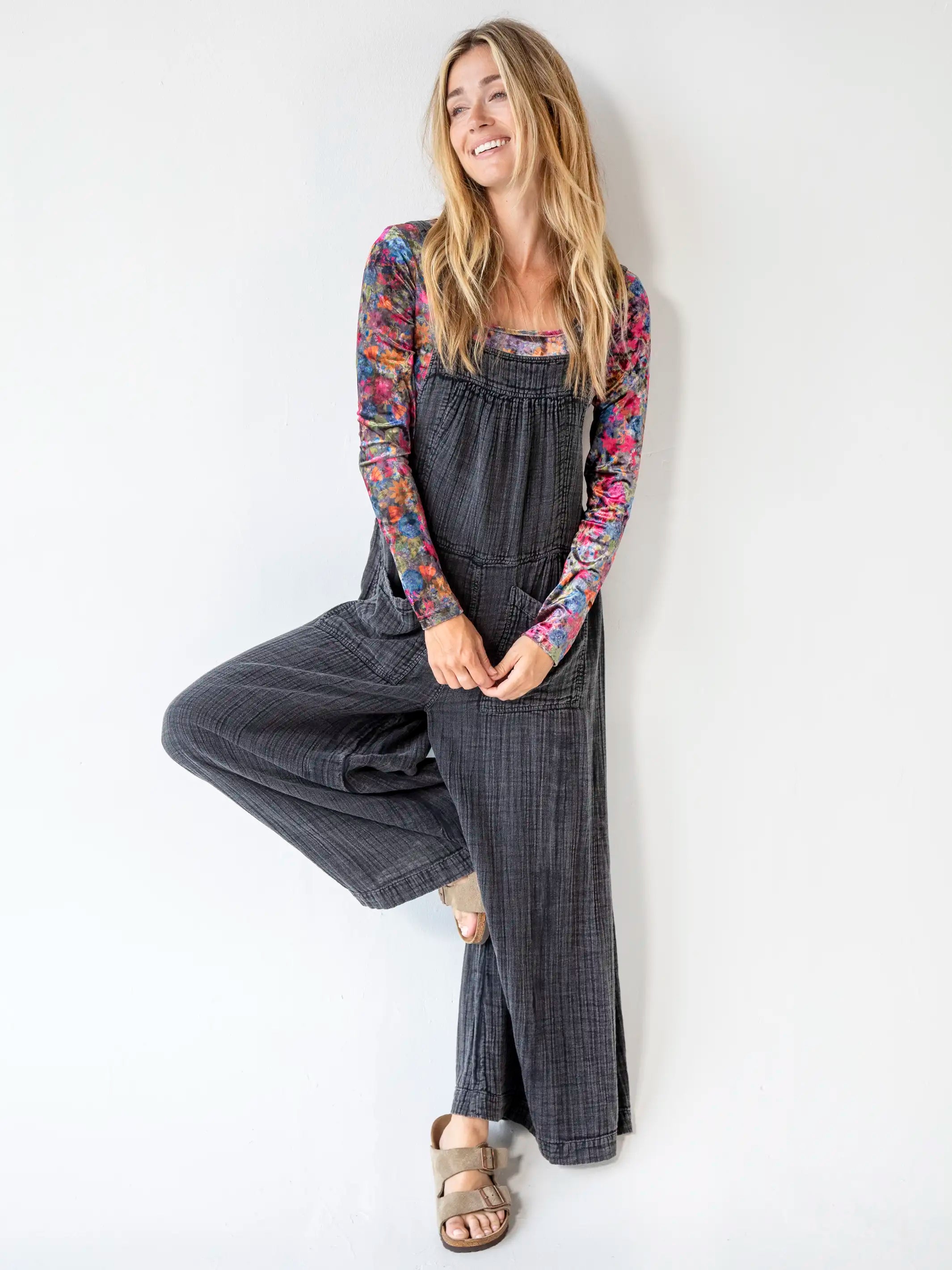 Danielle Square Neck Velvet Top - Dark Floral Garden