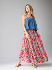 Flora Convertible Maxi Skirt - Bright Pink Floral Cotton