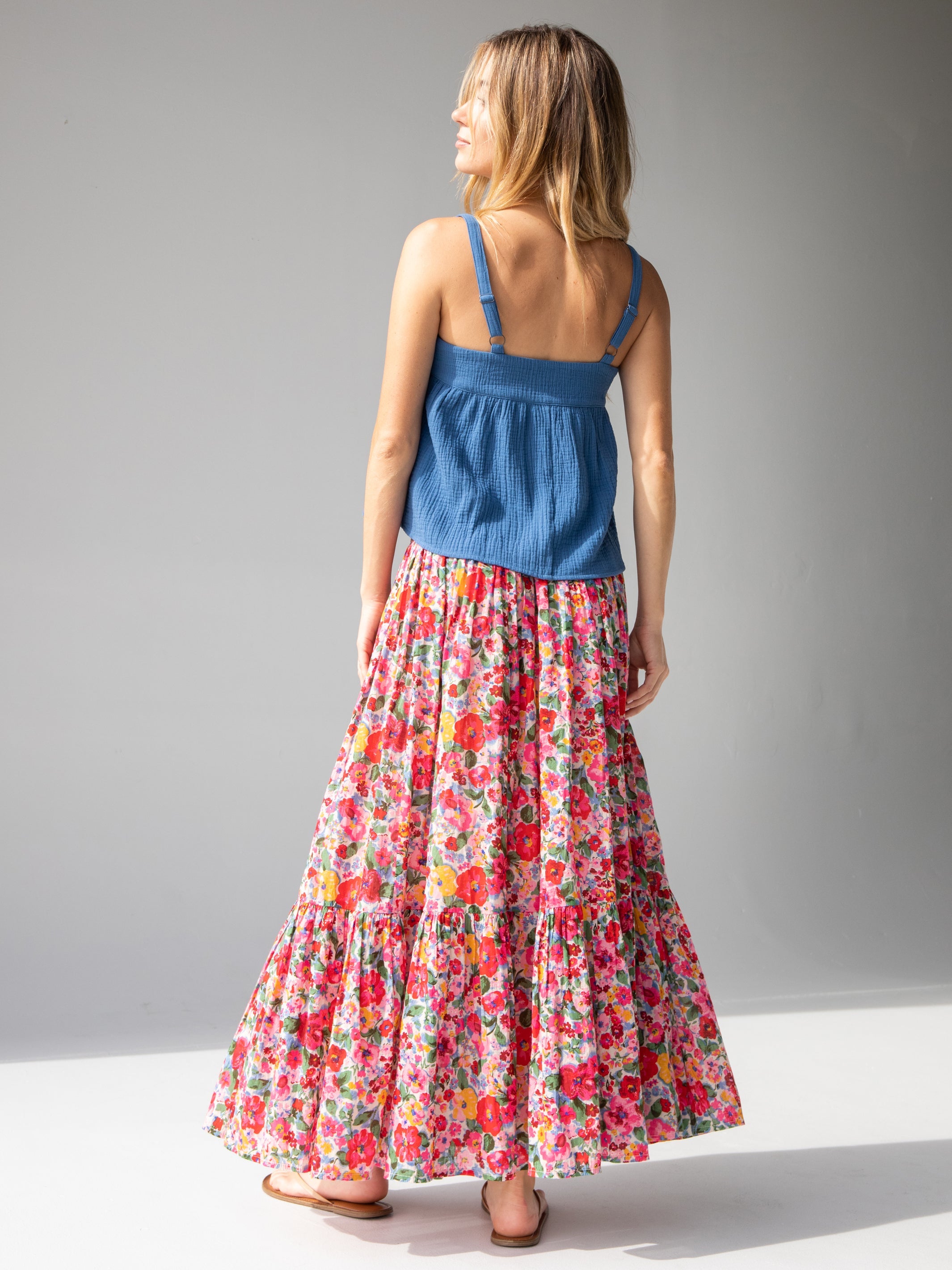 Flora Convertible Maxi Skirt - Bright Pink Floral Cotton
