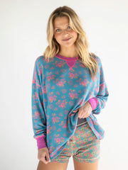 Mix & Match Waffle Pajama Top - Turquoise Floral Bouquets