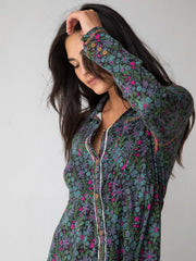 Christa Knit Cotton Mini Dress - Dark Blue Garden