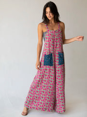 Dakota Cotton Tie Overall - Pink Puff Floral