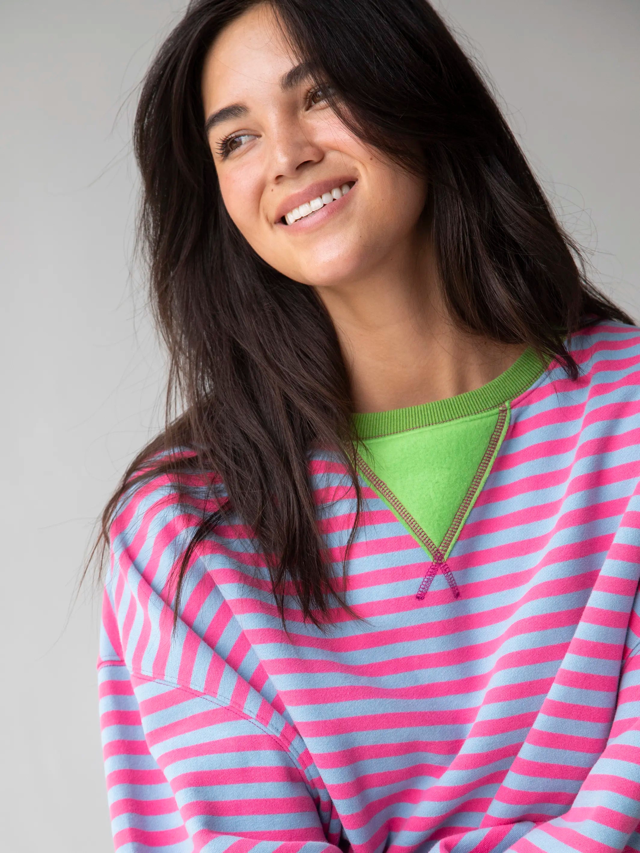 Oversized Striped Crewneck - Taffy Twist