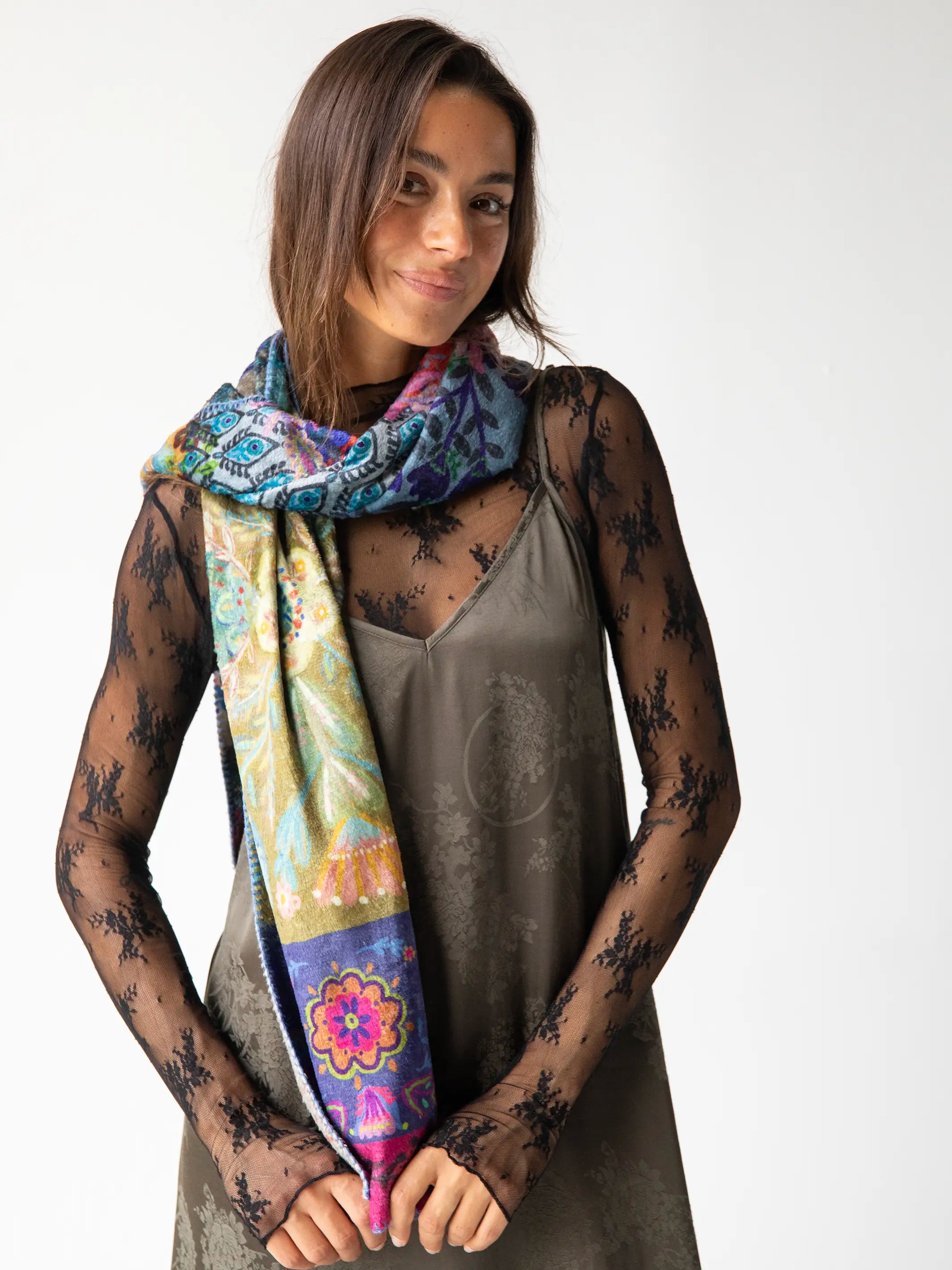 Cozy Blanket Scarf - Blue Patchwork