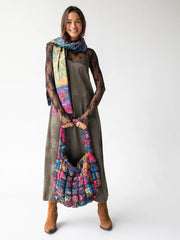 Cozy Blanket Scarf - Blue Patchwork