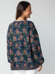 2-in-1 Oversized Sweatshirt - Navy Red Feathers