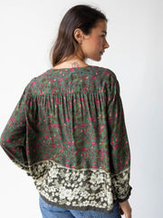 Dara Top - Green Floral Border