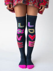 Over-the-Knee Cozy Socks - Navy Love