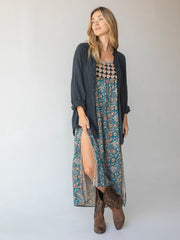 Laid Back Cotton Button Down Top - Charcoal