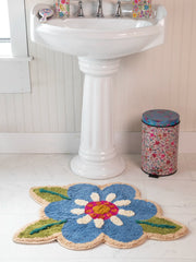 Tufted Cotton Bath Mat - Turquoise Flower