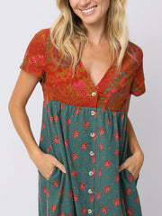 Avery Corduroy Midi Dress - Prairie Ditsy Teal