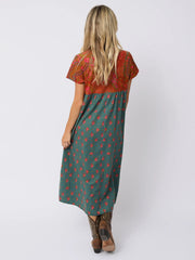 Avery Corduroy Midi Dress - Prairie Ditsy Teal