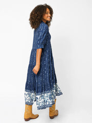Rebecca Midi Dress - Indigo Shibori Stripe