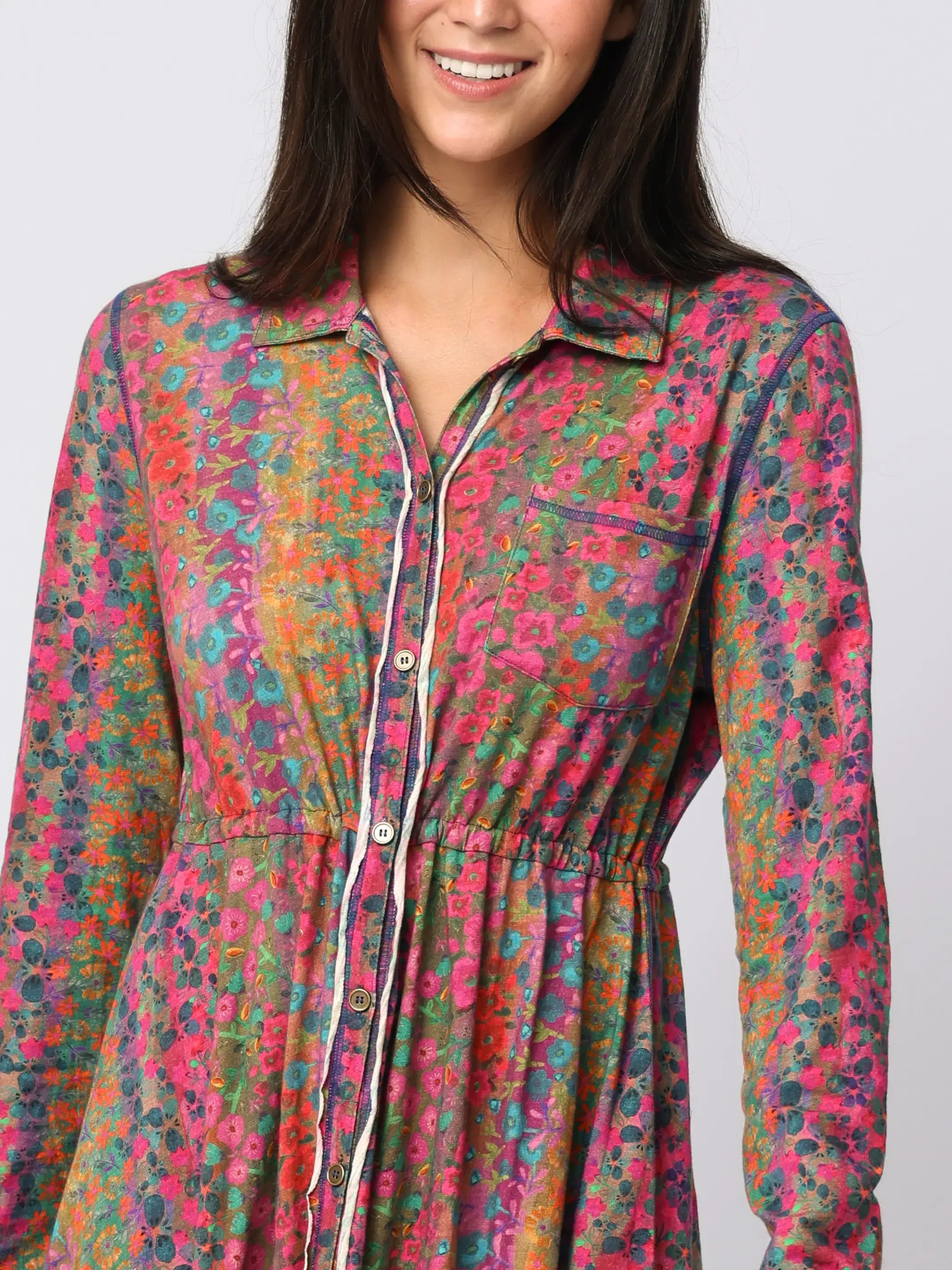 Christa Knit Cotton Maxi Dress - Tossed Floral Clippings