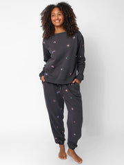 Fave Little Things Embroidered Jogger Pants - Charcoal Doodle