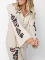 Easy Does It Embroidered Sweatshirt - Cream