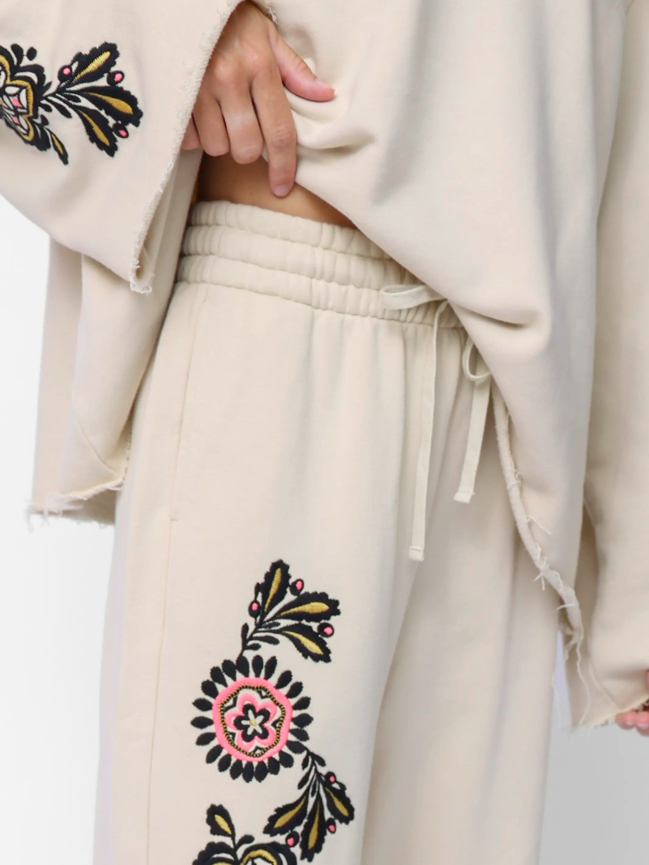 Easy Does It Embroidered Sweatpants - Cream