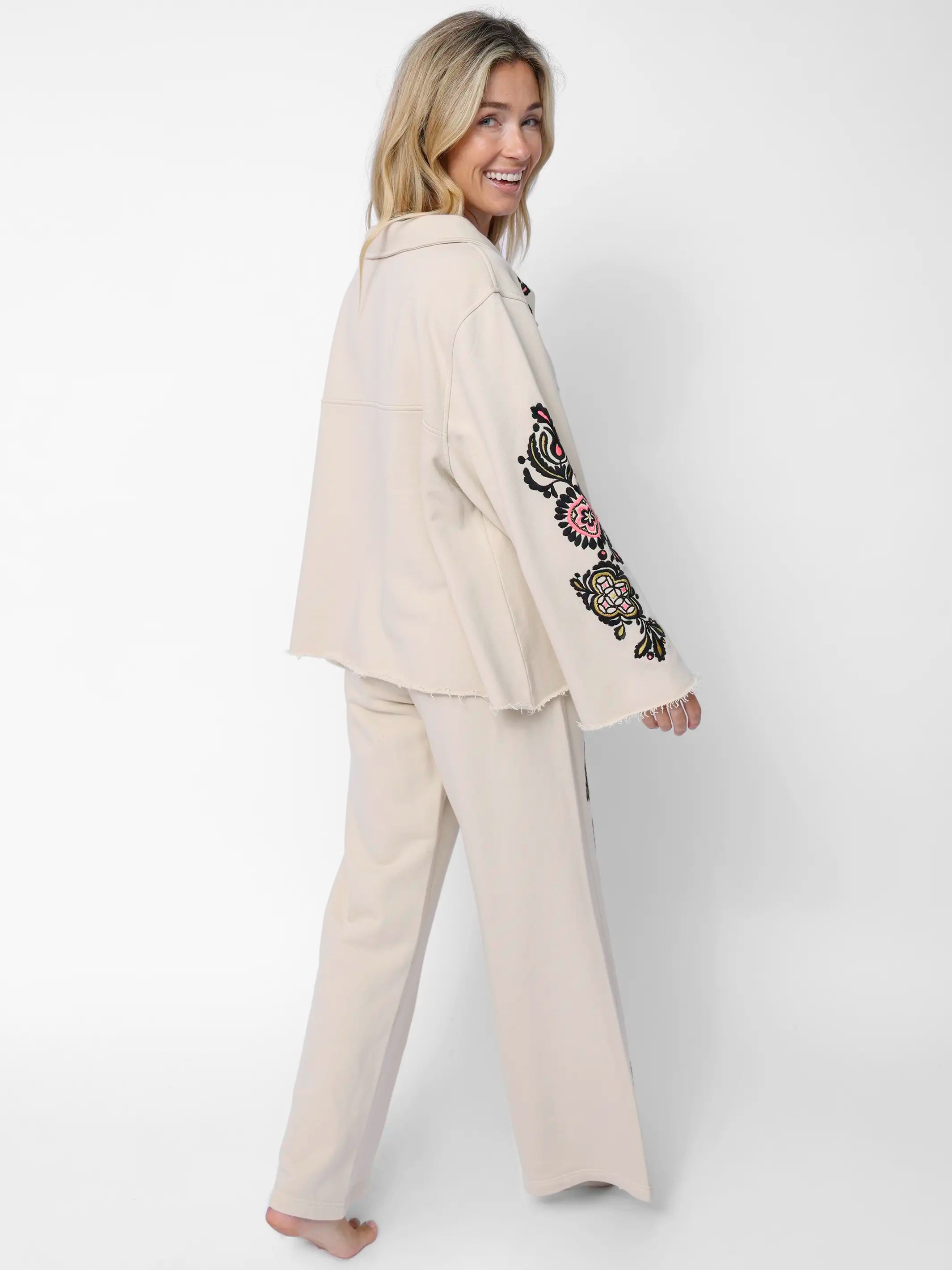 Easy Does It Embroidered Sweatpant - Cream