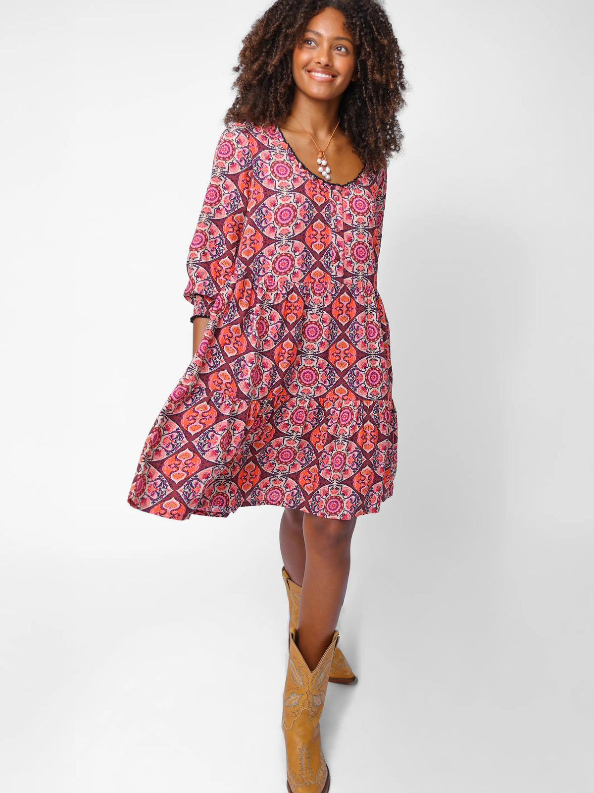 Alice Mini Dress - Orange Hourglass Medallion