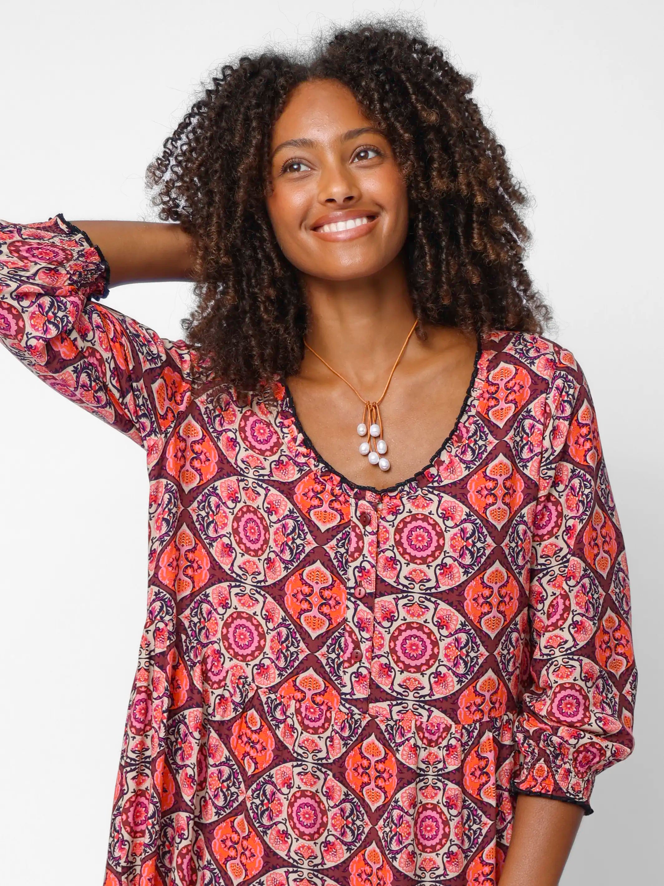 Alice Mini Dress - Orange Hourglass Medallion