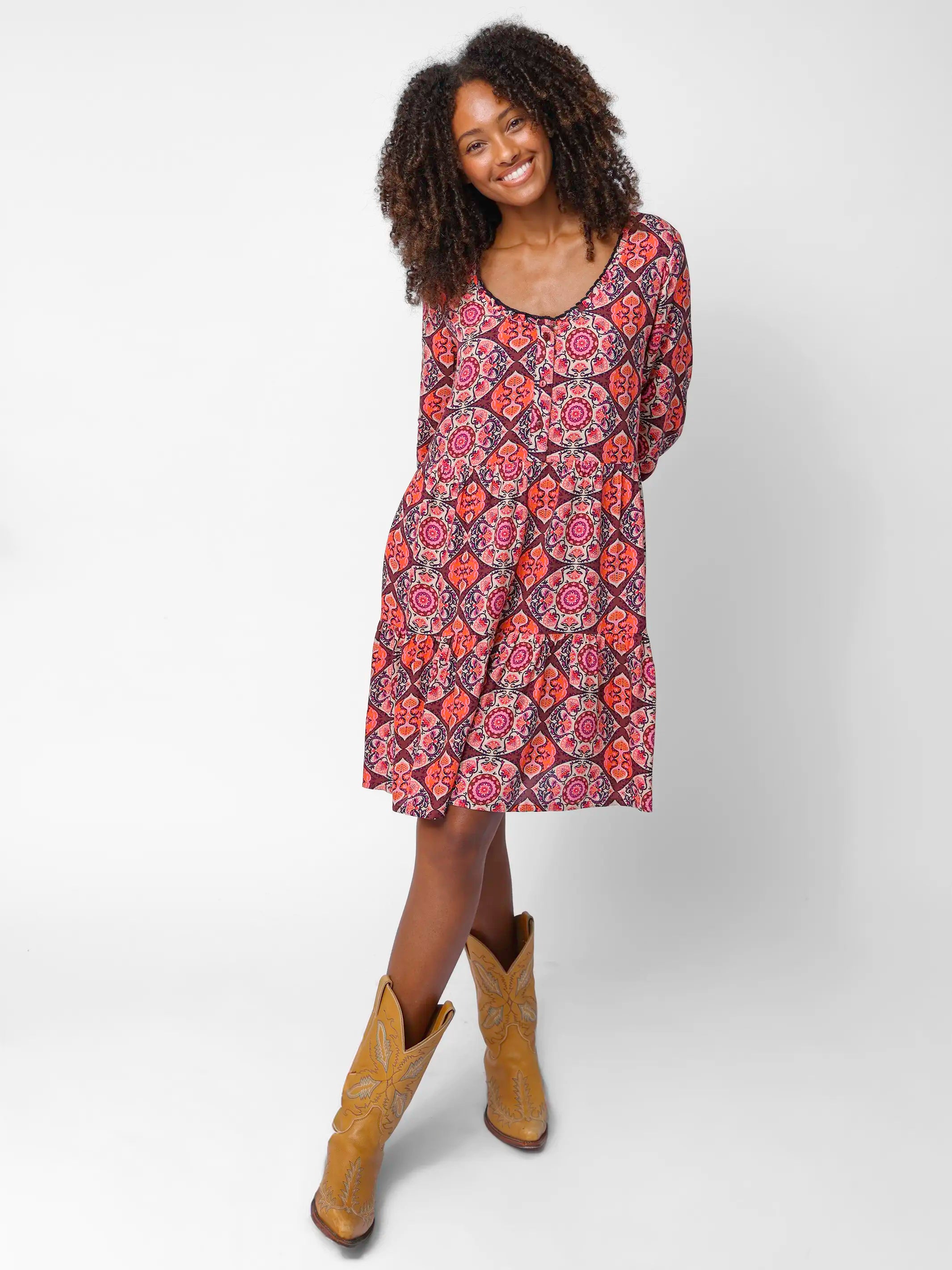 Alice Mini Dress - Orange Hourglass Medallion