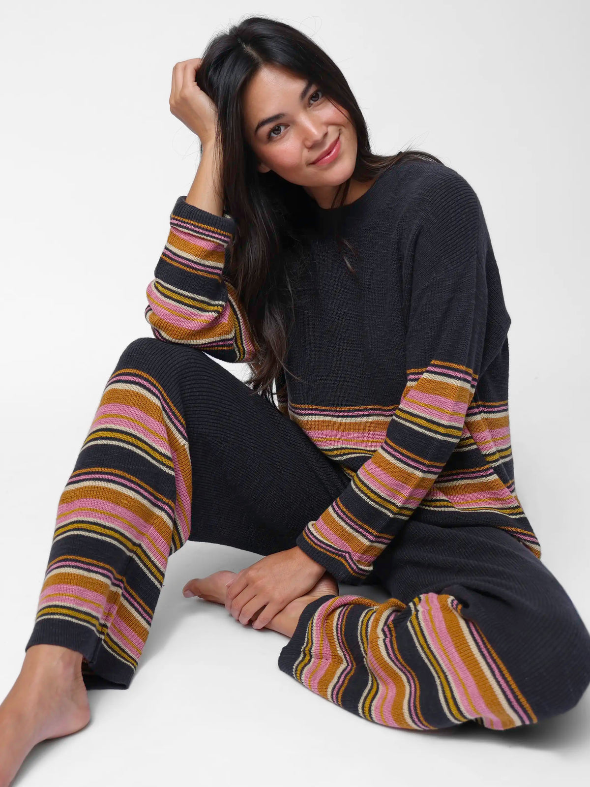 Lounge & Go Striped Cotton Set - Black