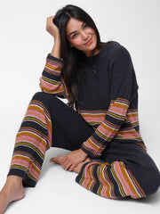 Lounge & Go Striped Cotton Set - Black